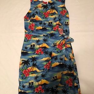 Kilam  Women’s  Blue Tropical Sleeveless Dress